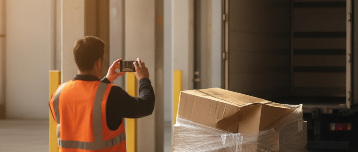 Réceptionnaire contrôlant une palette endommagée à la livraison pour émettre des réserves