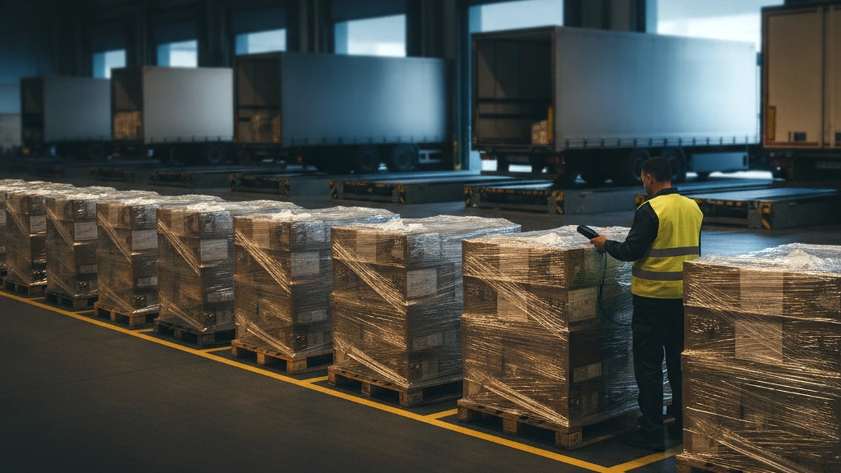 Quai de tri d'une plateforme logistique en flux tendu avec palettes en cours de réorientation